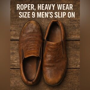 Roper Brown Ostrich Leather Slip-On Shoes Size 9 – Distressed Western Casual